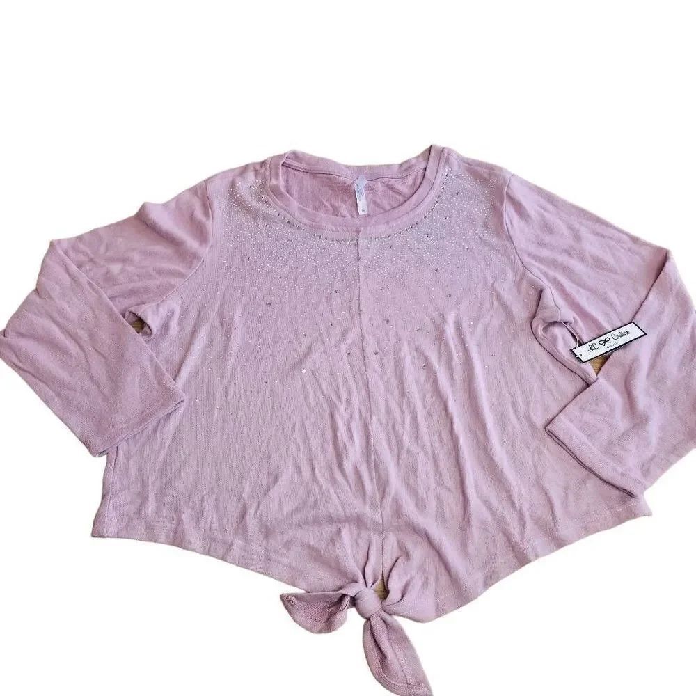 LC cuture womens Sz 2X light purple embellished long sleeve tie front top
